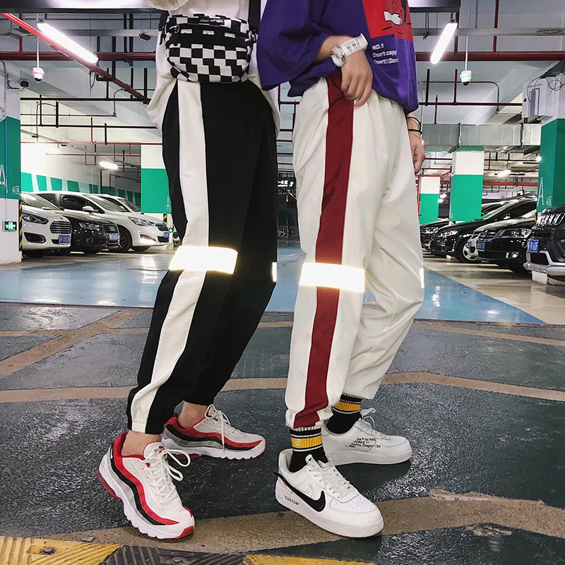 

INS Super Fire Pants Men's Hip Hop BF Style Korean-style Trend Reflective Casual Pants Loose-Fit Couples Sports Ninth Pants