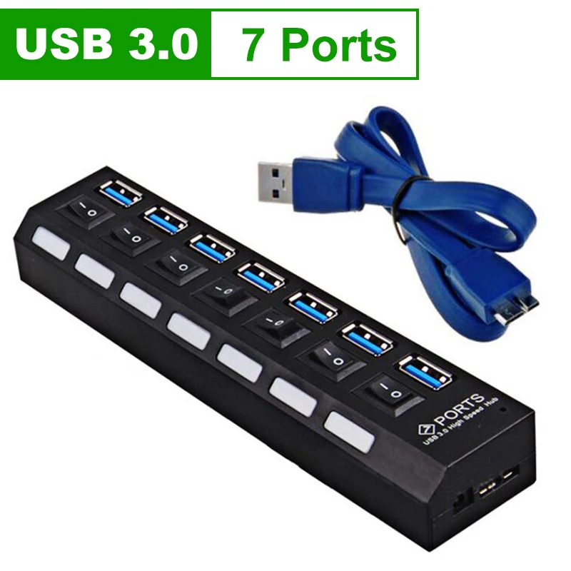 Usb-хаб 3,0 док-станция USB разветвитель Мульти USB 3,0 2,0 концентратор USB3 4/7 Порты и разъёмы мульти Порты и разъёмы хаб ПК Аксессуары для ванной комнаты с Мощность адаптер для компьютера - Цвет: 7 Port USB 3.0