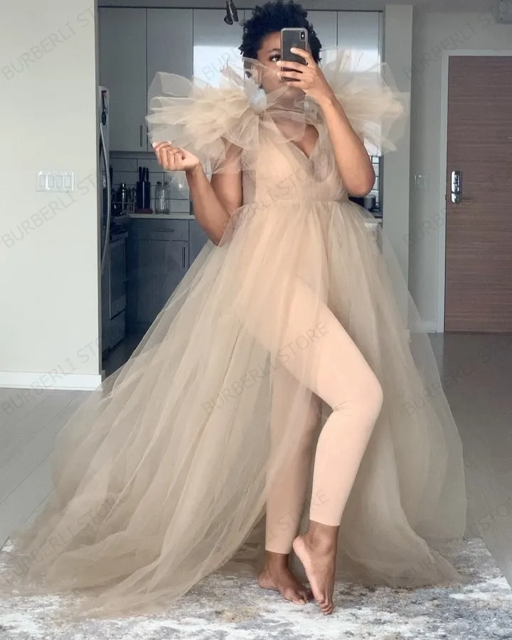 Elegant Tulle Maternity Dresses Sleeveless V Neck
