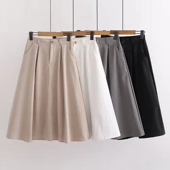 

2020 Midi Skirt Knee-Length Solid Casual Skirts Womens A-Line High Waist Cotton One Size Harajuku Skirts Womens Streetwear