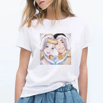 

Summer Fashion T Shirt Women Harajuku Princess and Prince Printed Cinderella Tshirt Leisure Round Neck Female T-shirt