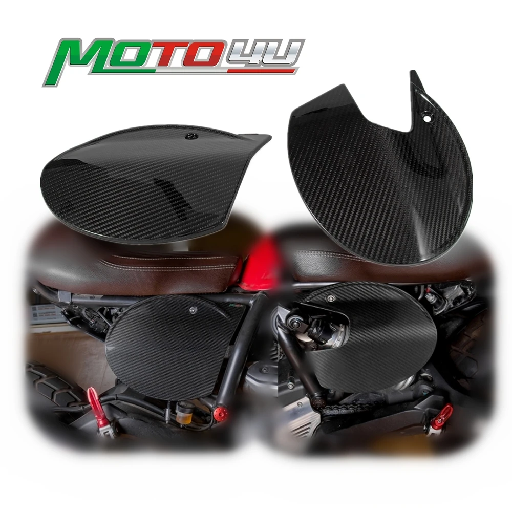 2PCS 100% Carbon Fiber Side Panels Cover Motorcycle Number Plates For Ducati Scrambler Cafe Racer Scramber 800 | Автомобили и