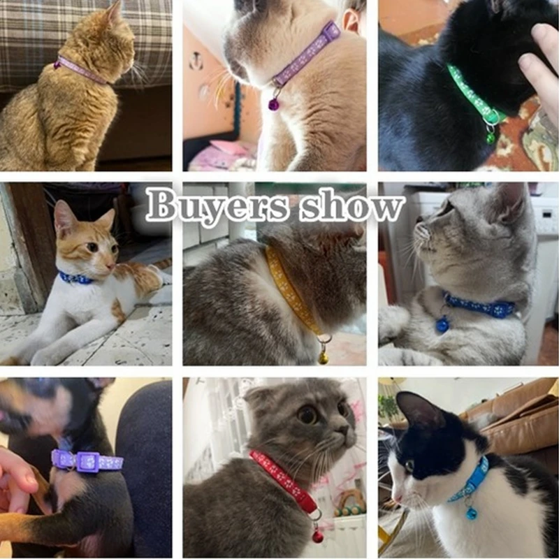 The New Pet Collar, Adjustable Colored Collar with Bell for Positioning and Cat Paw Dog Print Traction Accessories