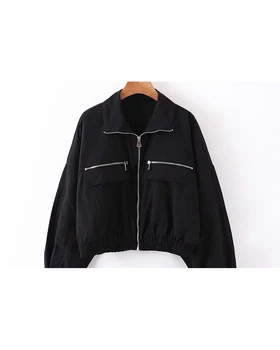 

girls black zipper bat shirt jacket 2019 new neutral style lapel loose cool casual fashion fashion wild thin short coat