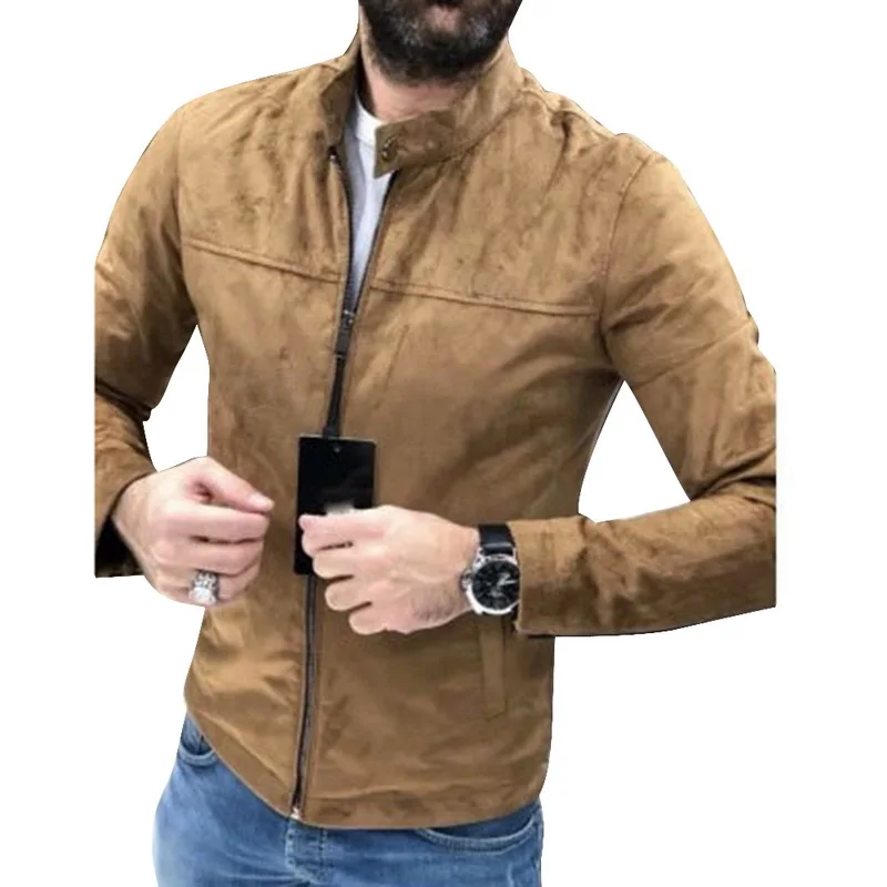 khaki Осенне-зимние мужские куртки, модные однотонные винтажные куртки на молнии, уличная одежда, повседневный теплый, Облегающая посадка, пальто для мужчин - Color: khaki