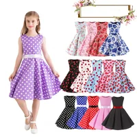 Robe d'été mi-longue en coton pour enfants, Vintage, à pois, motif Floral, pour bébé fille 2