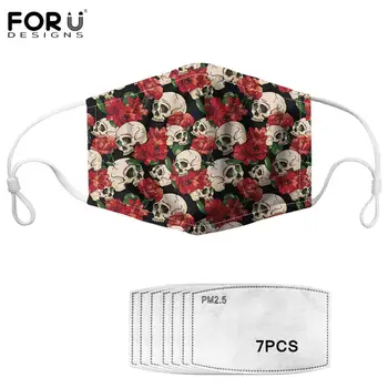 

FORUDESIGNS 3D Skull With Rose Print High Elasticity Ati-dust Comfortable Reusable Mask 2 Filters Multi Use Mouth Face Mask