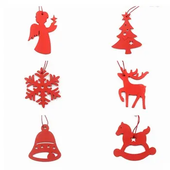 

4-6PCS/LOT.Red angel horse tree elk snowflake wood hanger Xmas tag Creative pendant Kindergarten decoration Home ornaments