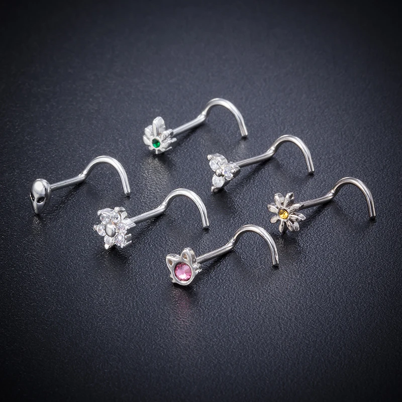 1pc CZ Crystal Nose Stud Piercing Stainless Steel Nose Rings Nostril Screw L Shape Nariz Studs for Women Body Jewelry Gift 20G piercing jewelry nose rings body piercing jewelry body jewelry nose studs