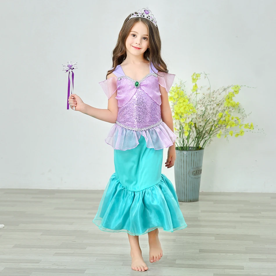 Girls Kids Pearl Diary Ariel Little Mermaid Dress Costume Princess Dress up Children Party Cosplay Gown Tulle Fancy Dresses 2-8Y