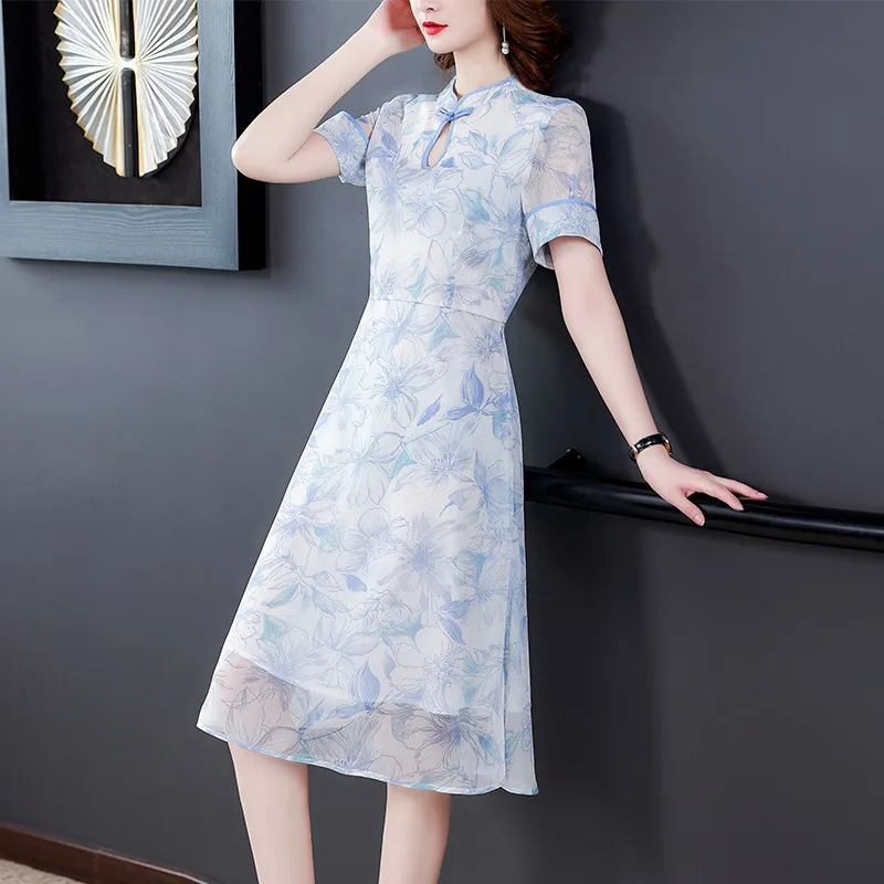 Cheongsam модифицированное шифоновое платье для женщин 2020 Новое китайское летнее