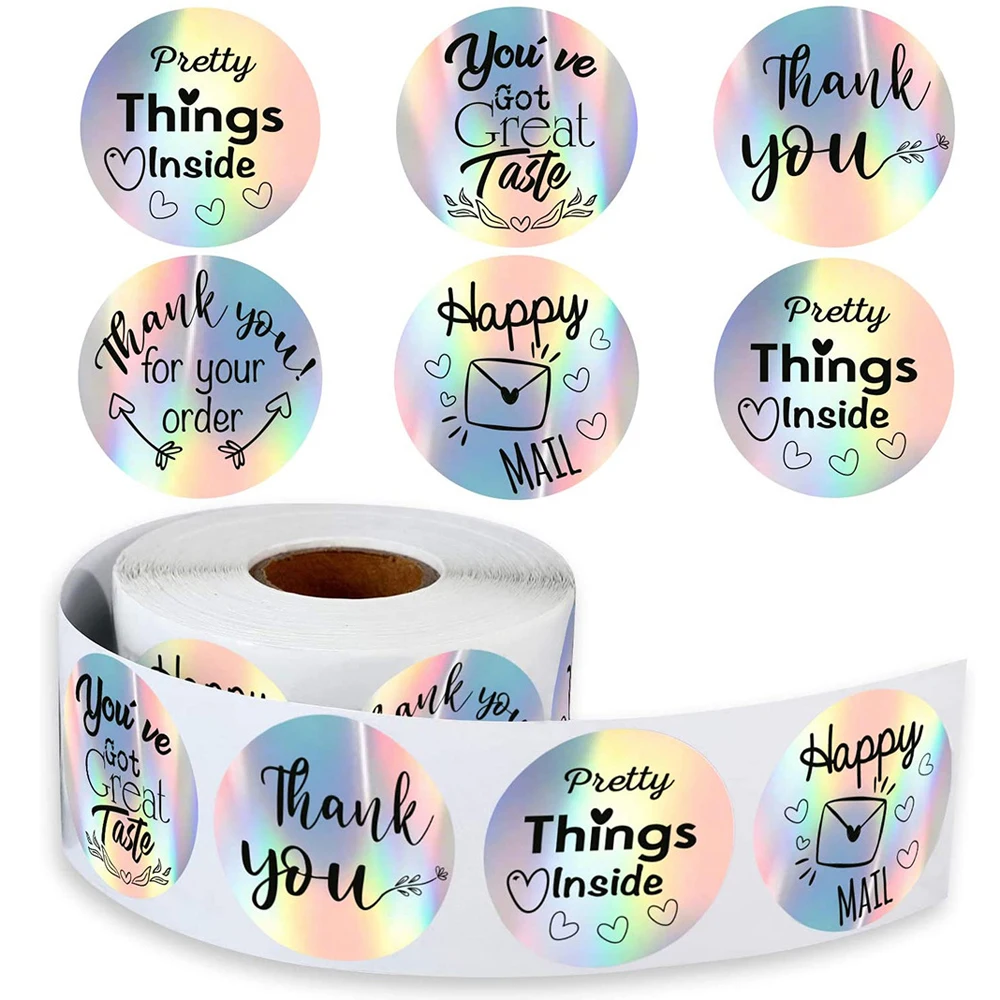 Pegatinas redondas Thank You for Your Order Happy Mail , pegatinas coloridas florales plateadas, sello hecho a mano, etiquetas adhesivas, 50-500 Uds.