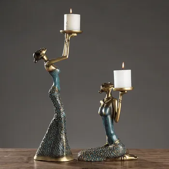 

2pcs/set European Vintage Abstract Lady Statue Candle Holder Home Decor Candlestick Party Wedding Decoration Romantic Lights