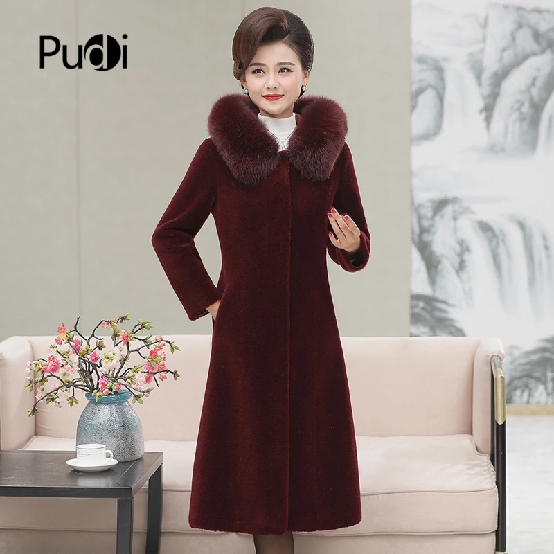 PUDI C306301, Женское зимнее пальто из натуральной шерсти, теплая куртка, пальто с воротником из натурального Лисьего меха для девочек, Женская длинная куртка, пальто
