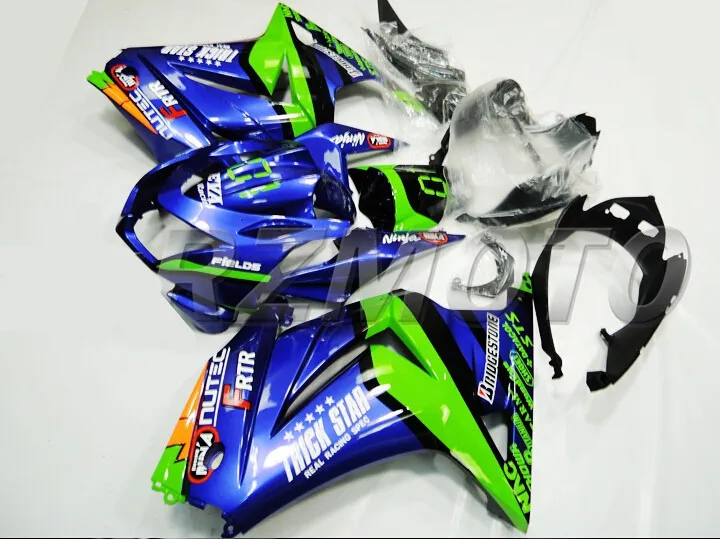 Изготовленный на заказ,, комплект из АБС-пластика обтекателей для Kawasaki ninja250 2008- EX250 ZX250R 08 09, 10, 11, 12, 13, 14, синий зеленый 01