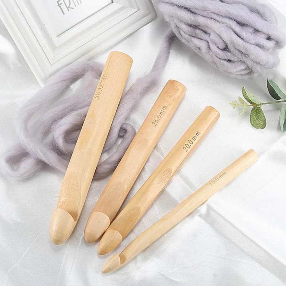 15/20/25/30mm Wood Crochet Hook Set DIY Knitting Needles Handle Home  Knitting Weave Yarn Sewing Household Knitting Tools