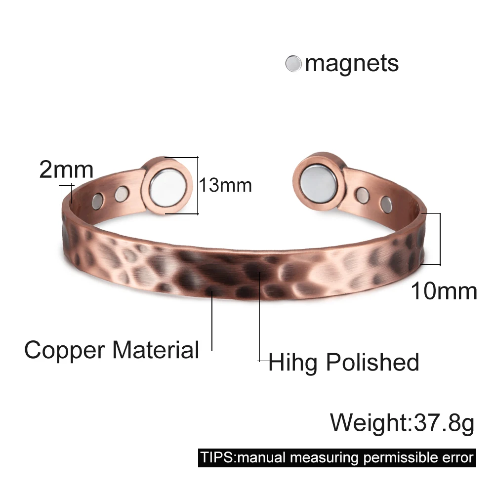 Vinterly Copper Magnetic Bracelets Men 10mm Wide Adjustable Benefits Health Magnet Energy Open Cuff Bangles Resizable Jewelry 4