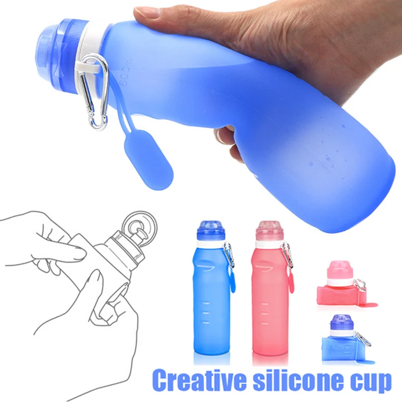 

Newly 600ML Collapsible Silicone Water Bottle with hook Leak Proof Portable Cup for Travel Sports Outdoor