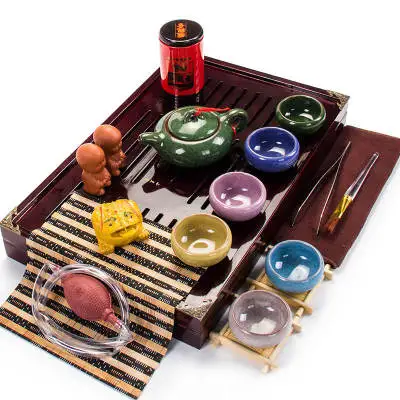set 11 Отличный Фиолетовый глиняный чайный набор кунг-фу чайник gaiwan заварочный чахай деревянный бамбуковый поднос китайский чайный церемониальный набор - Цвет: set 11