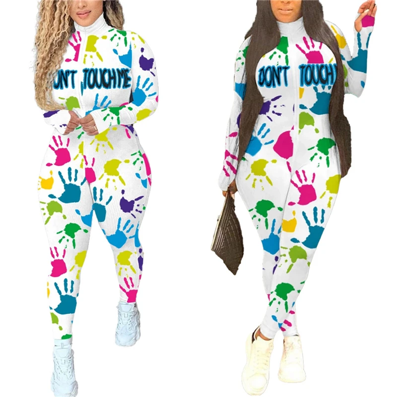 

AA Women Jumpsuit Skinny Colorful Tie Dye Print Printing Long Sleeve Turtleneck One Piece Jumpsuit Ladies Clothes Womens Romper