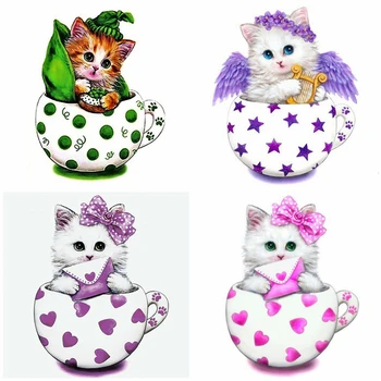 

HUACAN 5D Diamond Painting Cat Cup Home Decoration Handcraft Art Kit Full Square Drill Embroidery Rhinestone Picture