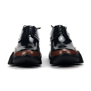 

Genuine New Designer Mens Leather Handmade Colors Mixed Thick Platform Male Lace Up Joggers Sneakers Casual Shoes