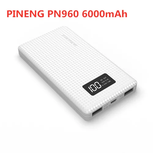 В продаже! Внешний аккумулятор PINENG PN-960, 6000 мАч, двойной USB внешний аккумулятор, зарядное устройство, литий-полимерный светодиодный аккумулятор - Цвет: PN960-White 6000mAh
