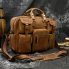 Men's Vintage crazy horse genuine Leather briefcase 15.6