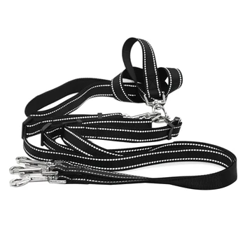 

3 Way Dog Leash Nylon Reflective Strong Handle Heavy-Duty Traction Rope Pet Supply Triple Dog Leash