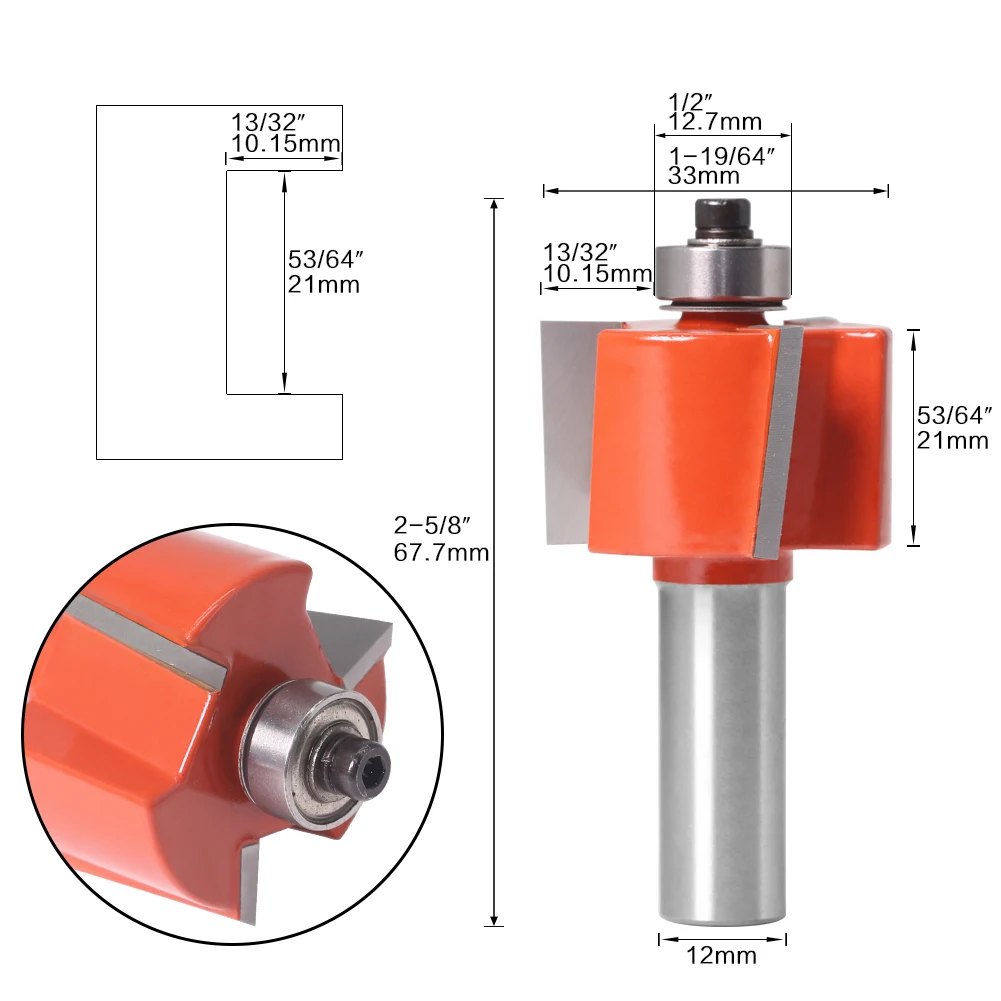 1 шт. 12 мм хвостовик 3 Зубья Т-образное долото фрезы с подшипником дерева слот фрезы Т Тип Rabbeting инструмент по дереву