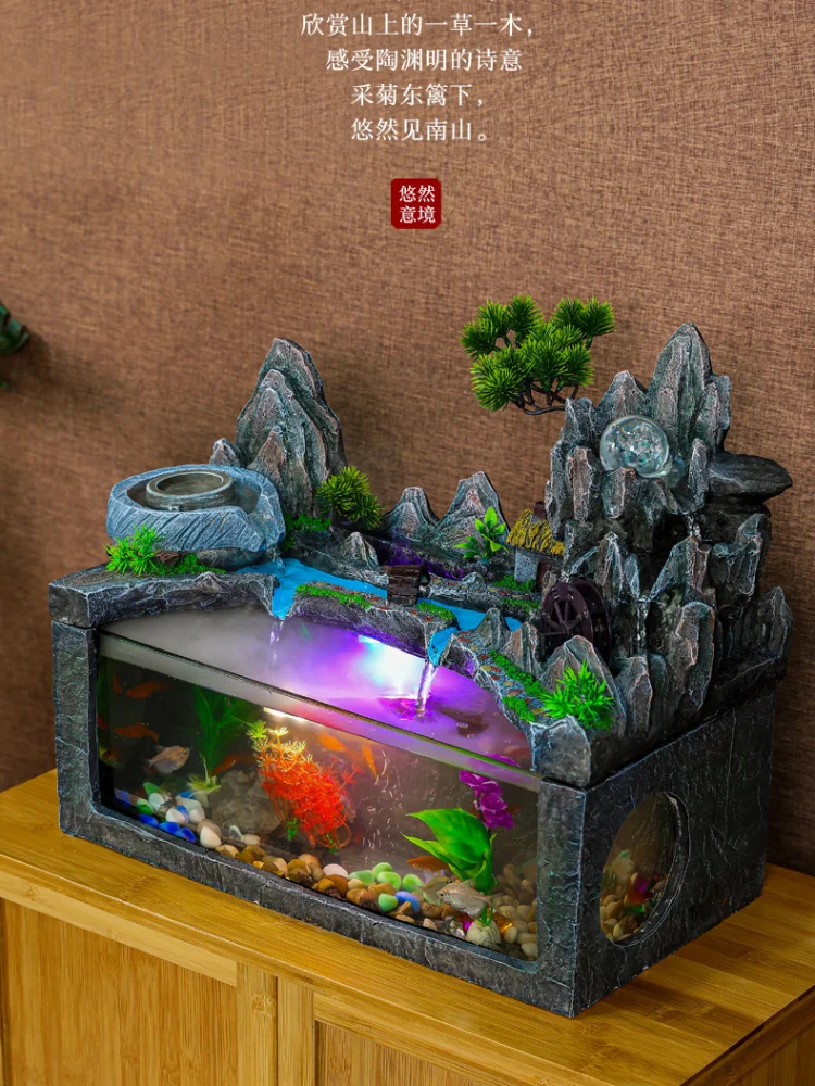 Living Room Loop Water Fountain Filtering Fish Tank Creative Desktop Rockery  Waterfall Home Decoration Fish Farming Ornaments
