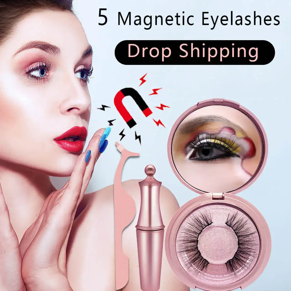 

Magnetic Eyelashes Natural Eye Eyeliner Set 5 Magnets Applicator False Mink Liner Curler Extension 3D Fake Full Eyelash Reusable