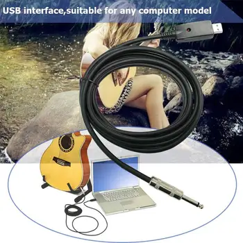 

Guitar USB Conversion Durable Copper Core Black Band Rock Music Ukulele Home Theater Guitarist Instrument Cable 300cm