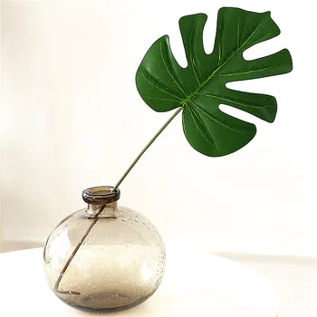 

Hot 6pcs/lot Summer Party Decor Real Touch Plastic Green Monstera Leaf Wedding Decoration DIY Artificial Flowers Bouquet