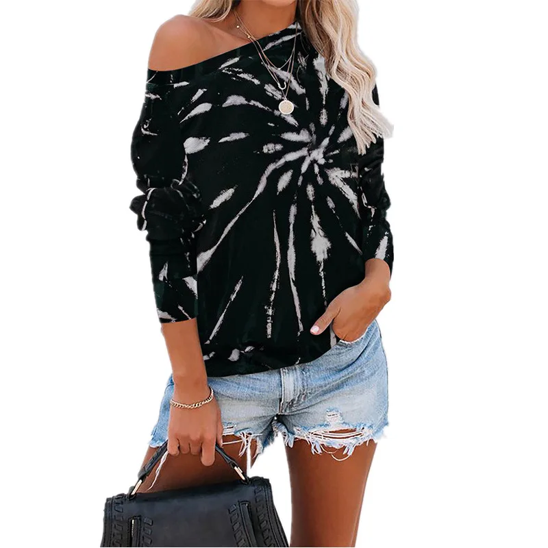 

Loose Top Tie Dye Printed Long Sleeved Sweater T Shirt 2020 Autumn and Winter European And American Cross Border Women's Tops
