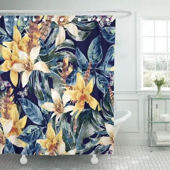 

Vintage Floral Tropical Green Leaves and Exotic Flowers Butterflies Shower Curtain Waterproof Polyester 72 x 78 inches Set