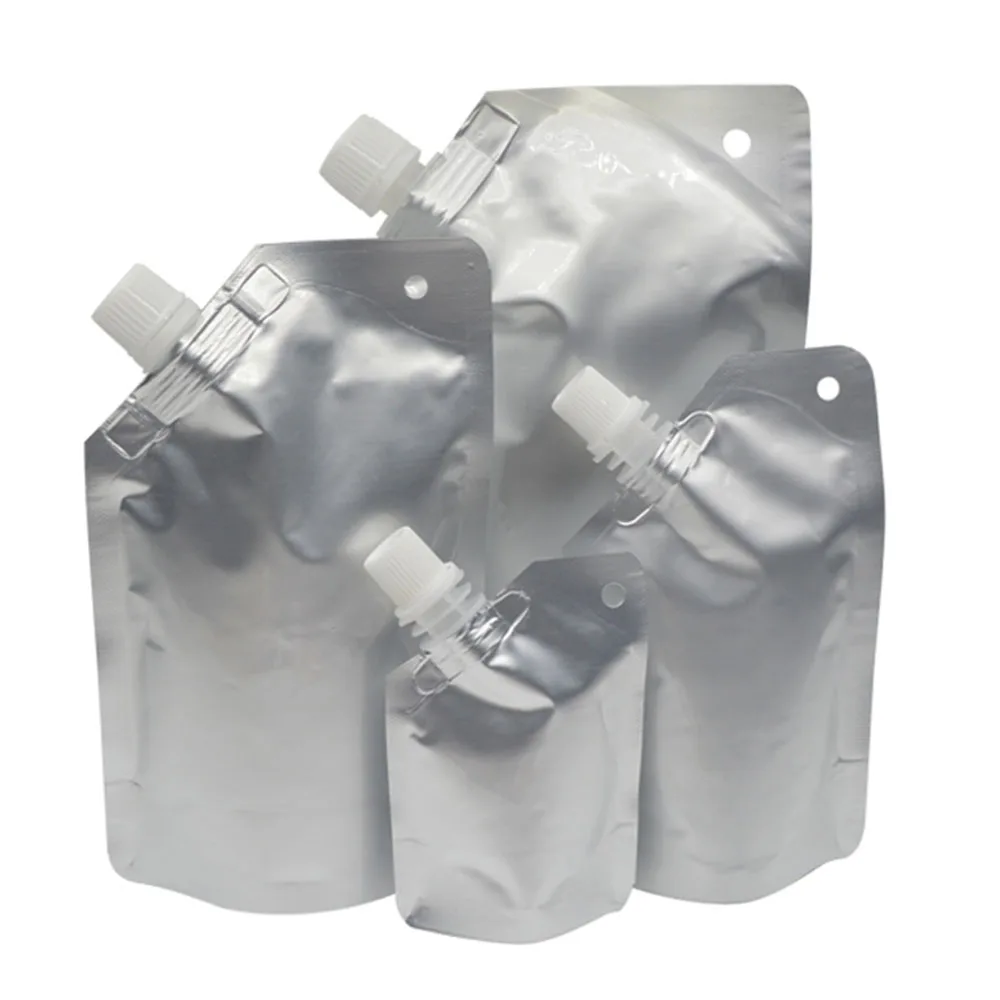 20pcs Pure Aluminum Foil Transparent Spouted Stand Up Pouches Sauce Flask Spout Storage Bags Drinking Water Liquor Beverages Bag