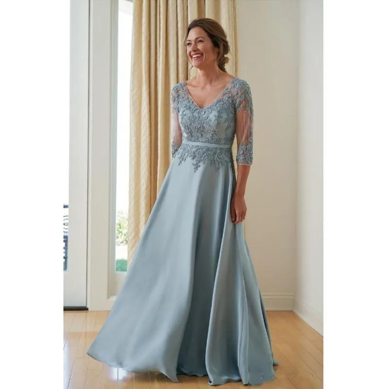 Plus Size 2019 Moeder Van De Bruid Jurken A-lijn V-hals Half Mouwen Chiffon Applicaties Lange Bruidegom Moeder Jurken Voor Bruiloften Plus Size 2019 Moeder Van De Bruid Jurken A-lijn V-hals Half Mouwen Chiffon Applicaties Lange Bruidegom Moeder Jurken Voor Bruiloften