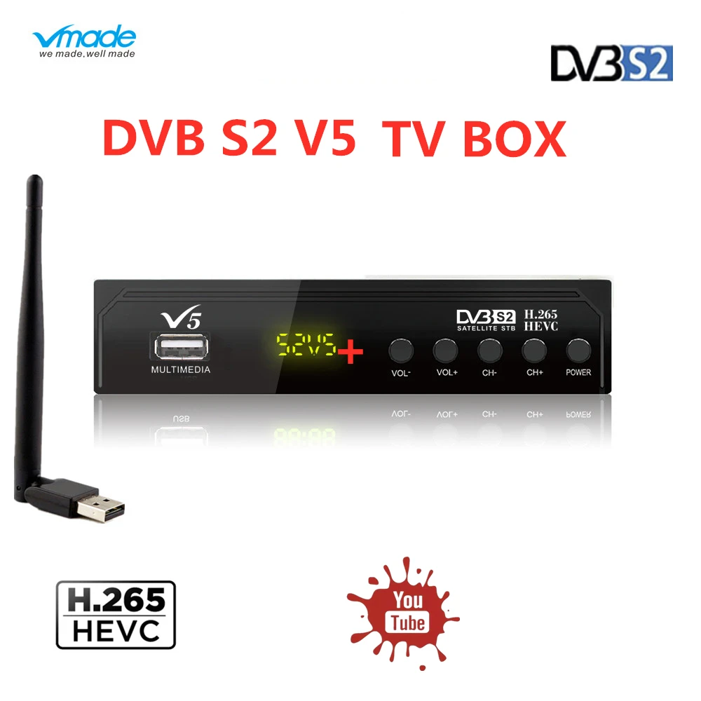 Спутниковый ресивер V5 Full HD DVB S2 встроенный H.265/совместимый H.264 Поддержка Youtube TV