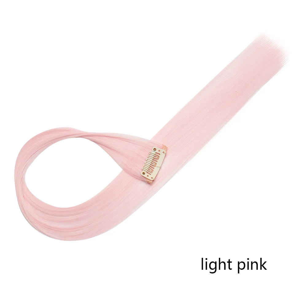 light pink SNOILITE 22 ''длинный прямой синтетический зажим в одной части волос расширение 55 см розовый синий фиолетовый красный чистый цвет поддельные шиньоны - Цвет: light pink