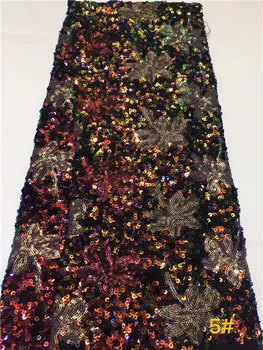 

Sunny 2019 Nigeria Latest Design Sequin Lace Fabric 5 Yards/pcs High Quality African Lace With Colorful Sequins For Party Dress