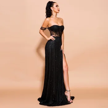 

JS533A-Sexy mesh party high end dress elegant party solid color long dress