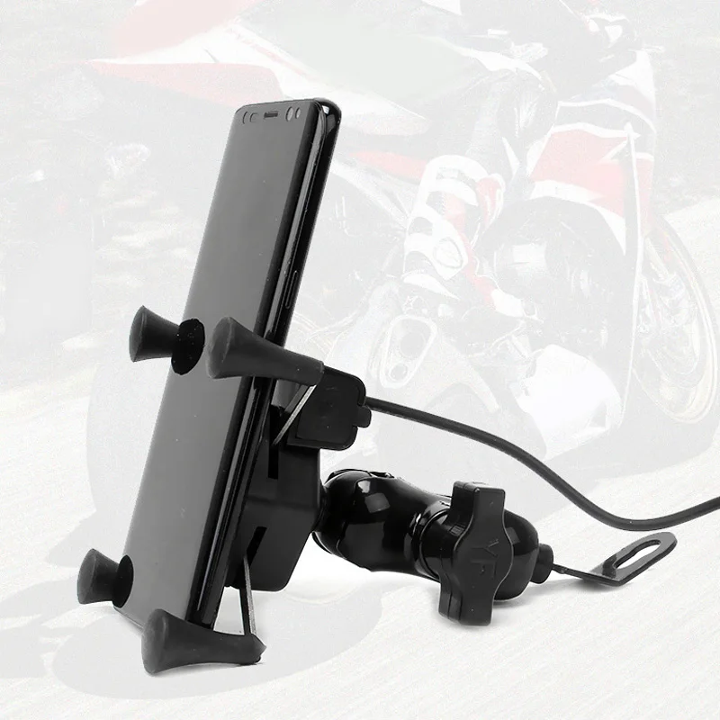 

3.5-6 Inch Universal Motorcycle Cell Phone Handlebar Mount Holder USB Charger Black Mobile phone holder