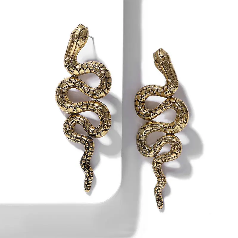 Массивные новые стильные серьги-гвоздики, персональные преувеличенные золотые Кристальные серьги из сплава в виде змеи, ювелирные изделия, серьги в виде животных - Окраска металла: Gold