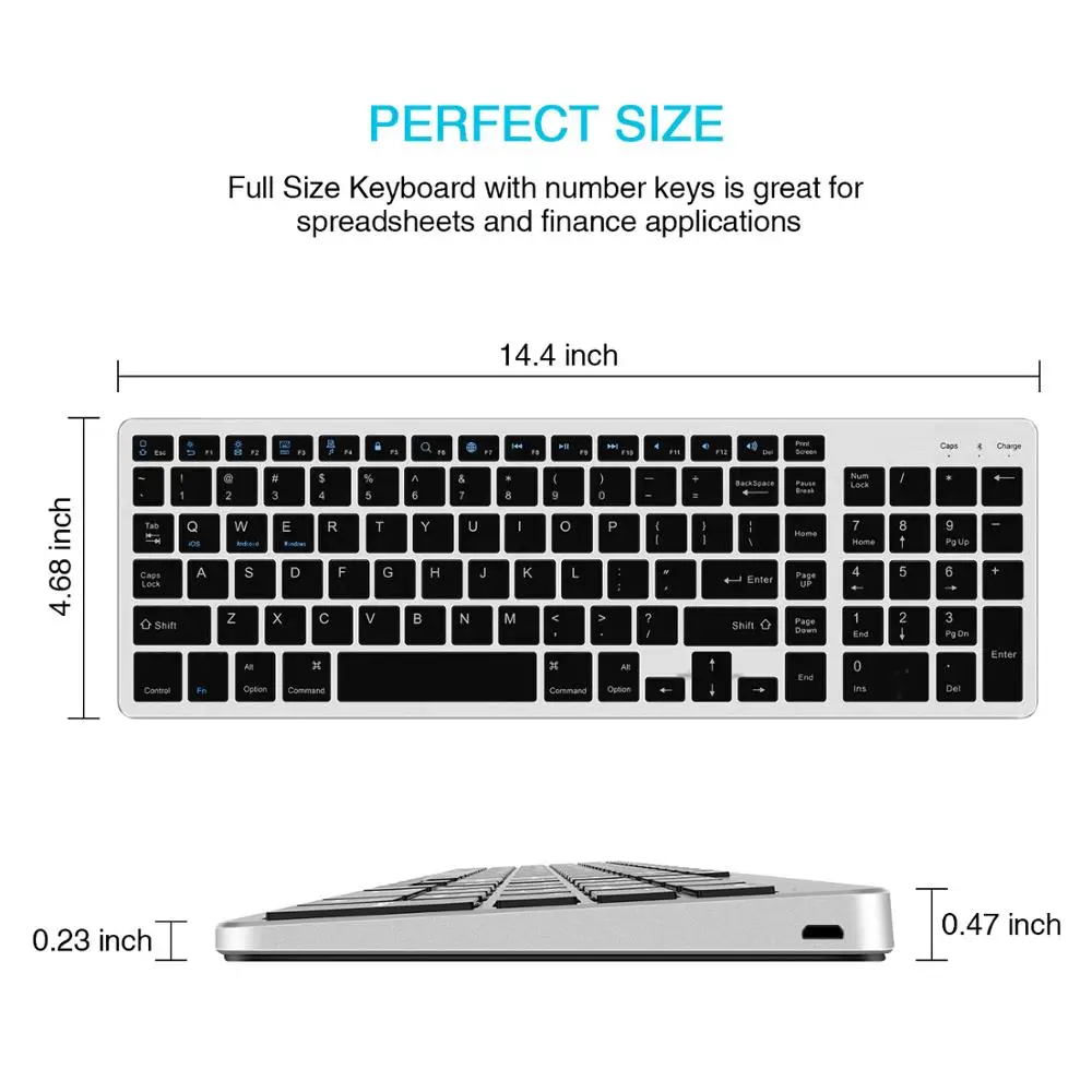 Стандартная полноразмерная беспроводная Bluetooth клавиатура Zienstar для Ipad MACBOOK