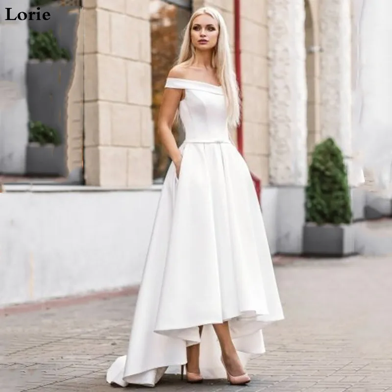 Lorie 2019 Boho Trouwjurk met Pocket Hi-Lo Bruid Jurken Vestido de novia Satijn Uit De Schouder Elegante trouwjurk Lorie 2019 Boho Trouwjurk met Pocket Hi-Lo Bruid Jurken Vestido de novia Satijn Uit De Schouder Elegante trouwjurk