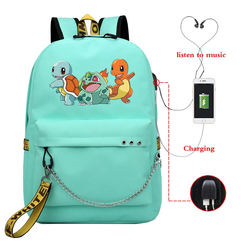 3 Mochila Pokemon рюкзак Пикачу женские рюкзаки Usb зарядка школьные сумки для подростков девочек мальчиков рюкзак для путешествий рюкзак для ноутбука - Цвет: 3