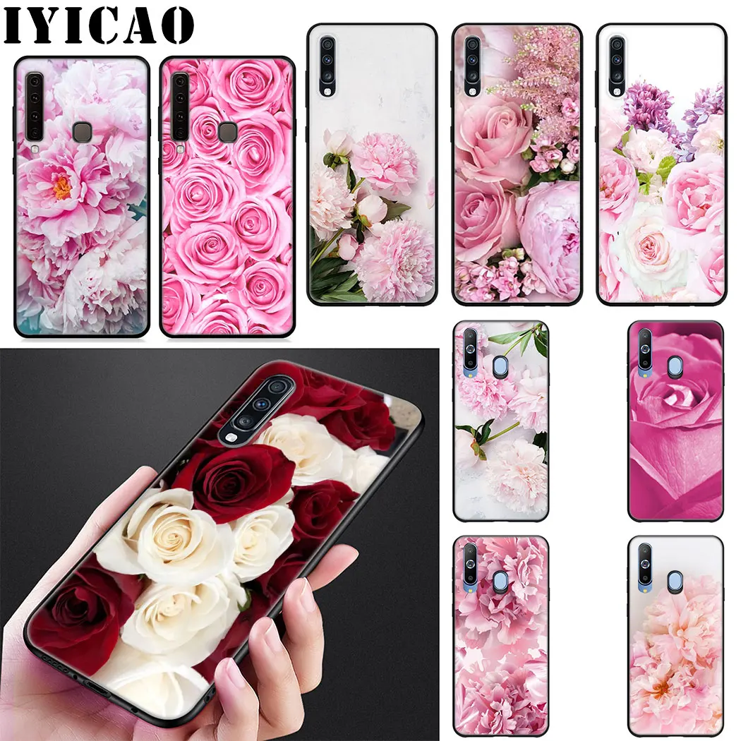 

IYICAO Flower Pink Rose Peonies Soft Silicone Case for Samsung J6 A9 A8 A7 A6 Plus 2018 A5 A3 2016 2017 Phone Case