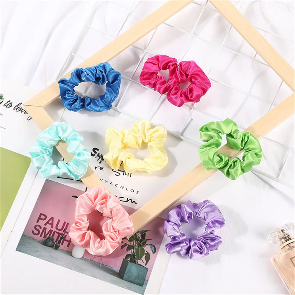 Новинка, женские эластичные резинки для волос, однотонные, шелковые, сатиновые резинки для волос, кольцо, ободок для спортивных танцев, мягкие, очаровательные резинки для волос