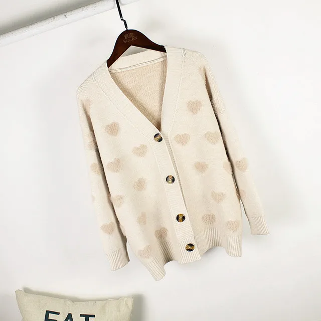 Модный женский кардиган, пальто, зимний женский свитер, новинка, корейский вязаный кардиган с длинным рукавом и v-образным вырезом, женская одежда, свитер Damski - Цвет: as the picture shows
